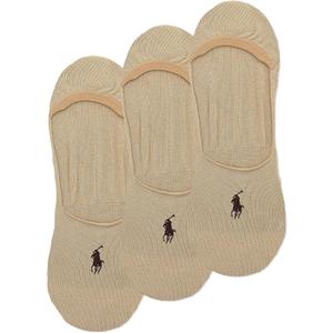 POLO RALPH LAUREN Dress Liner Socks - 3 Pair Pack - Lightweight Cotton Comfort With Non-slip Heel (12-17, Beige) XL