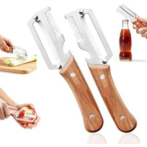 3 x Left & Right Hand Vegetable Peeler Set with Scallion Slicer & Bottle Opener, Heavy-Duty Thick Stainless Steel Blade, Multi-Function Kitchen Peeler with Wooden Handle for Fruits & Vegetables(New 2pcs)