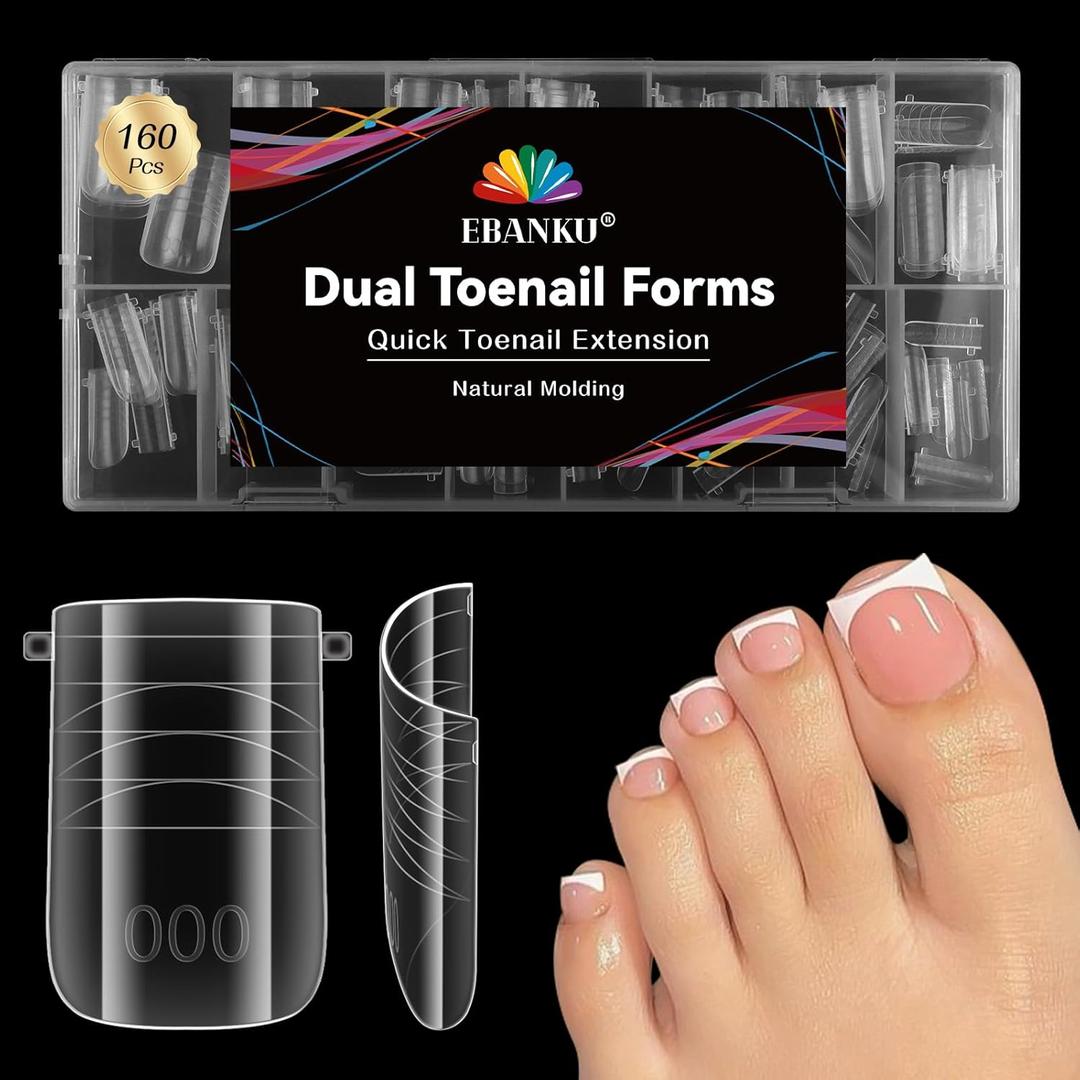 EBANKU Poly Gel Nail forms for Finger & Toes, 160PCS Reusable Square Dual forms Extension for Large Wider Normal Finger &Toe Nail Beds, 16 Sizes 000 to 13, Wide Square- 160P