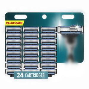 Razor Refills for Men, 24 Count 3-Blade Shaving Blades with Dual Lubrication, Compatible with Mach3 Razor Handles - Value Pack