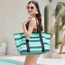Beach Tote Bag for Women, Lightweight Foldable Waterproof Mesh Pool Bag (Tropical Striped)