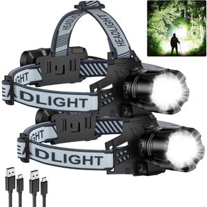 NiaoChao 2Pack Headlamp Rechargeable, 99000 LM Super Bright LED Head Lamp with 3 Modes, 90 Adjustable Head Lights for Forehead, 20+Hrs Runtime & IPX6 Waterproof HeadLamps for Camping Running