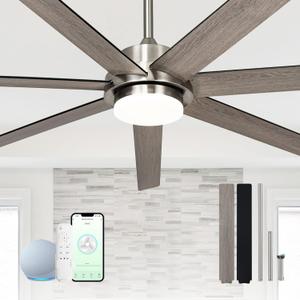 65 In Modern Smart Ceiling Fan with Light and Alexa APP Control,6 Speed,3CCT,Noiseless Reversible DC Motor Black Indoor Outdoor Ceiing Fan for Patio or Bedroom