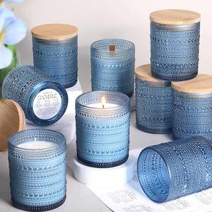 DARJEN 11 Pack Blue and White Candle Jars for Making Candles- 8 OZ Empty Glass Candle Making Jars with Bamboo Lids and Labels, Candle Making Supplies Candle Containers for DIY Gifts, Clear and Blue