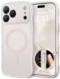 CAPRARO Magnetic for iPhone 17 Pro Case for Women Girls, Upgraded [Full Camera Protection] [Compatible with MagSafe] Cute Wave Translucent Matte Phone Case for iPhone 17 Pro, Stone