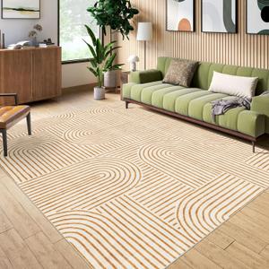 6x9 Area Rug for Living Room - Large Abstract Washable Rugs for Bedroom Non-Slip Orange Stain Resistant Dining Room Rug Rainbow Low-Pile Carpet Soft Modern Rug for Office Nursery Room