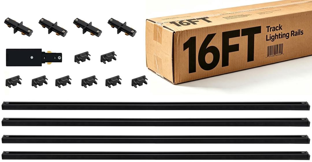 Hiiglxii 8FT H Track Lighting Rails Kit with Connectors, Black