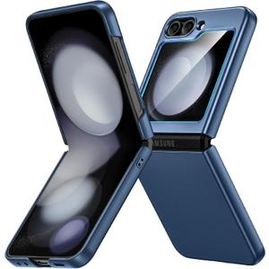 Ruky Slim Case for Samsung Z Flip 5, Hard PC Shockproof Protective Cover, Built-in Back Screen Protector & Support Wireless Charging Phone Case for Samsung Galaxy Z Flip 5, Dark Blue