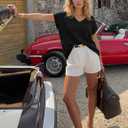 ZESICA Summer Short Sleeve Sweaters for Women 2026 Casual V Neck Oversized Sweater Vest Lightweight Knit Pullover Tops (Black, S)