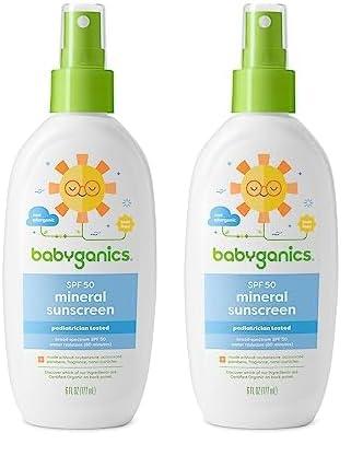 Babyganics Mineral Based Sunscreen Spray - SPF 50+ - Fragrance Free - 6.0 oz (Pack of 2)
