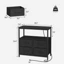 TUTOTAK Large Night Stand with Charging Station, Nightstand with USB and Type-C Port, Bedside Table with Cloth Drawers, End Table for Livingroom, Bedroom, Black TB01BK081, 1 PC-Large