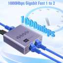Ethernet Splitter 1 to 2 1000Mbps, Internet Splitter High Speed RJ45 Port LAN Splitter for Cat 5/5e/6/7/8 Cable, Ethernet Router Switch for PC/Laptop/TV (2 Devices Networked Simultaneously)