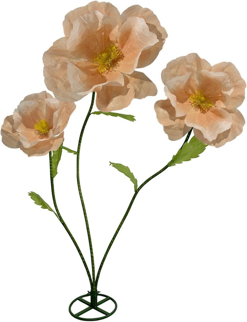 3Pcs Large Giant Artificial Flowers Decoration - Artificial Giant Paper Flowers for Wedding Graduation Bridal Shower Birthday Handcrafted Wall Backdrop Party Supplies (Light Orange)