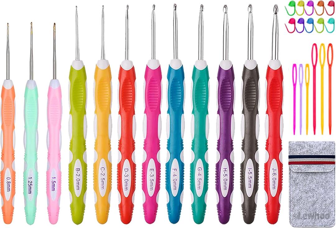 Ergonomic Crochet Hooks Set with Case, 12PCS Crochet Hooks for Arthritic Hands, Size from 0.8mm~6.0mm