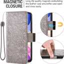 Compatible with iPhone 13 Pro 6.1 inch Wallet Case and Tempered Glass Screen Protector Card Holder Stand Magnetic Leather Phone Cover for iPhone13Pro 5G i i-Phone i13 iPhone13 13Pro Women Men Grey