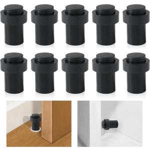 10 Pack Black Door Stoppers - Stainless Steel Cylindrical Floor Stopper With Rubber Bumper - Modern Home Decorative Wall Protector for Bottom or Top of Door