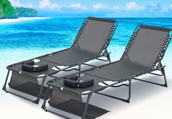 Face Down Chaise Lounge Chair 5-Position Adjustable Sunbathing, Foldable Tanning Chair with Face& Arm Holes, Outdoor Recliner Chair for Pool, Beach, Patio, Lawn (Black, 2 pcs) W3162P277282