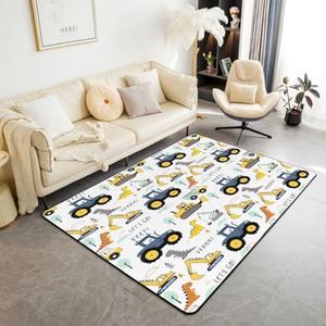 Boys Cartoon Car Non Slip Rug 5x7, Kids Construction Vehicles Area Rugs for Child Toddler Teens, Dinosaur Carpet Non Shedding, Tractor Machinery Excavator Indoor Floor Mat, Trucks Cars Accent Rug Set