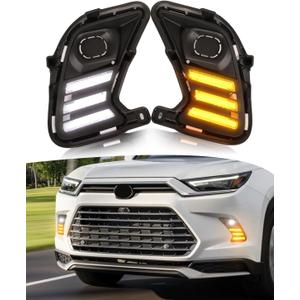 LED Fog Lights Bezel Assemblies for 2026 2025 2024 Toyota Grand Highlander DRL Daytime Running Lights Amber Turn Signal Fog Lamps Cover