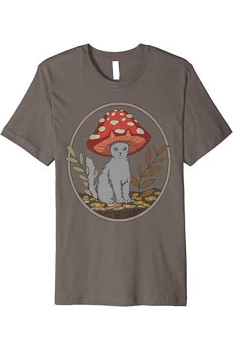 Aesthetic Cat with Mushroom Hat T-Shirt S