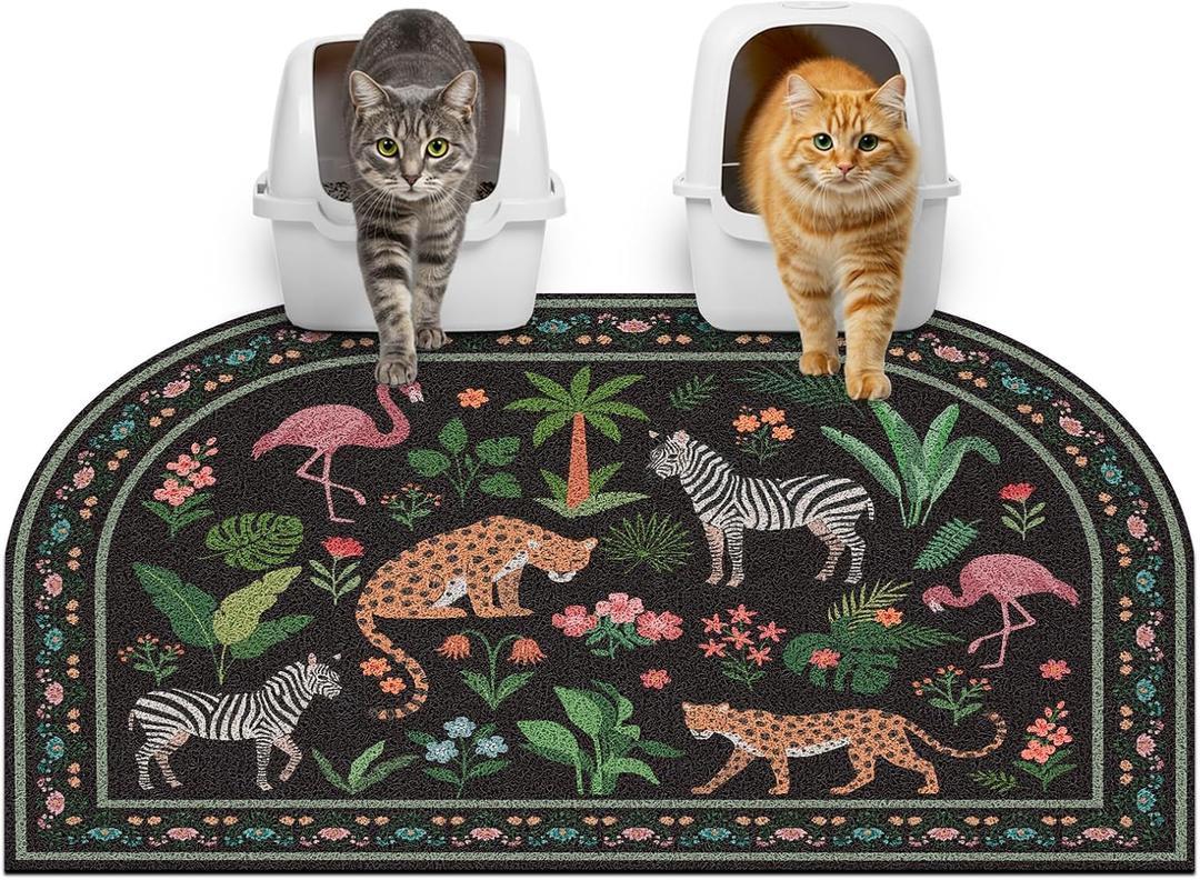 Glittme 33"X22" Arch Shape Cat Litter Mat Trapping Pad Soft Loop-Mesh Litter Box Mat Easy to Clean & Non-Slip Waterproof & Less Waste,Black Animal