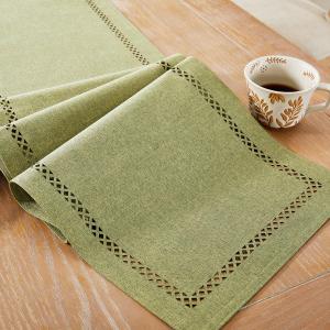Burlap Style Farmhouse Table Runner, 13 x 48 Inch Sage Green, Rustic Geometric Hollow Table Runners 48 Inches Long for Dresser Table Everyday Use, 13x48 Inches, Sage Green