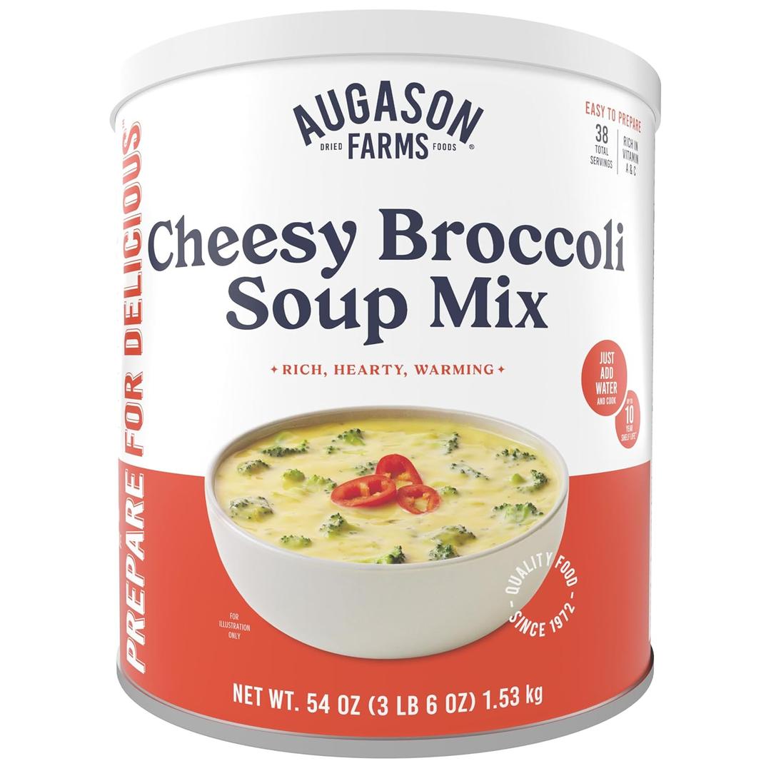 Augason Farms Cheesy Broccoli Soup Mix Can, Emergency Food Supply, Everyday Meals, 38 Servings (EXP 06/25/26)