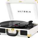 Victrola Journey Bluetooth Portable Suitcase Record Player  with Built-in Speakers, 3 Speed Vinyl Record Player, RCA Out, Headphone Jack (White)
