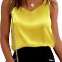 Womens Satin Tank Tops V Neck Camisole Tops for Women Dressy Casual Blouses Sleeveless Silk Shirts (Yellow, M)