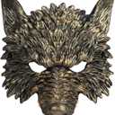 MCJC Halloween Wolf Mask, Werewolf Half Face Costume Mask,Masquerade Accessory (Gold)
