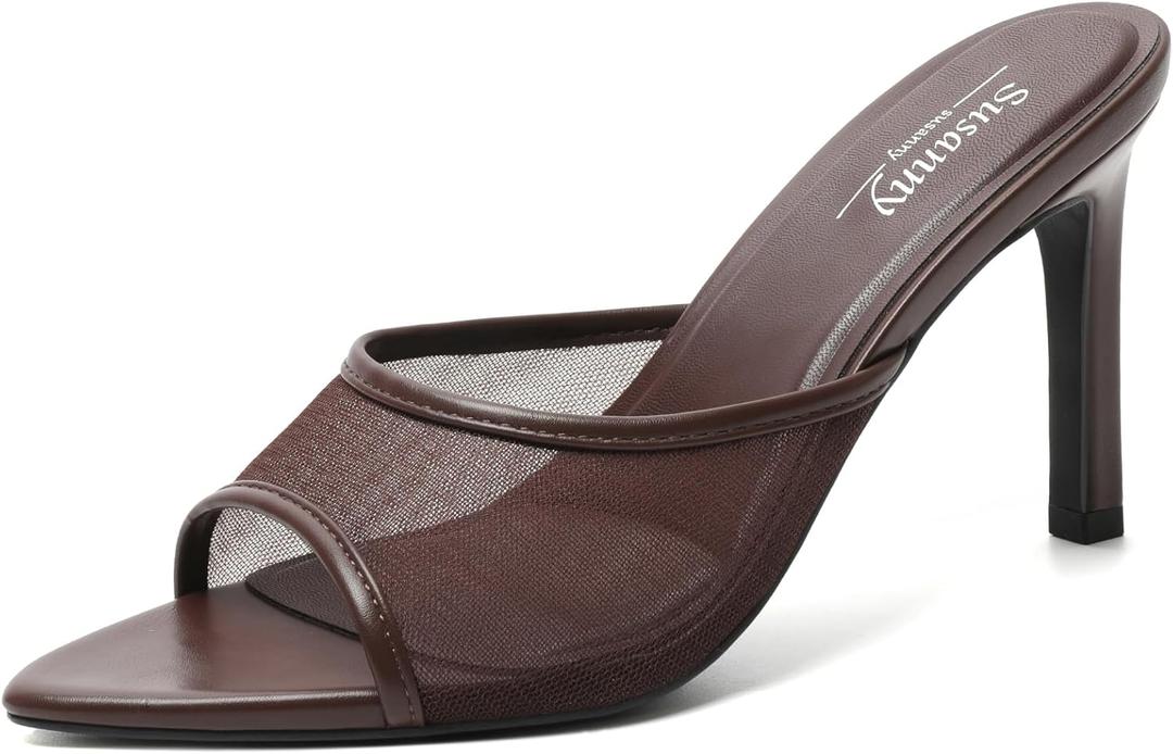 Susanny Women's Sandals Heels Mule High Heels Pointed Open Toe Sandals Sexy Slip on Heeled Summer Casual Wedding Prom Party Comfortable Dressy Shoes (6.5)