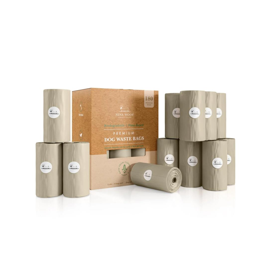 Dog Poop Bags Rolls - 180 Compostable & Biodegradable for Puppy Walks, Travel, Thick Refill Housebreaking dog poo bags Premium Cornstarch Pet Poo Bags Dogs (Gray) 12 Rolls