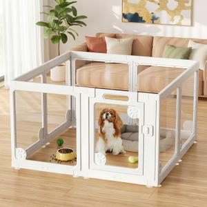Clear Acrylic Dog Play Pen Indoors 24", 8 Panels Transparent Puppy Playpen with Door for Small Dogs Puppies, Modular Plastic Pet Playpen Cage Fence Crate for Cat Kitten Rabbit