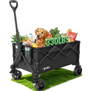 GVDV CW35 Wagons Carts Foldable, 42-Inch Extended Handle Collapsible Utility Wagon with Wheels, Shopping Cart, 330LBS Heavy-Duty Cart for Groceries, Camping, Beach, Garden, Sports