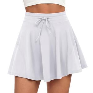 Caracilia Womens Tennis Skirts Athletic Mini Skort 2026 High Waisted Drawstring Golf Workout Pickleball Skirt Built in Shorts White Medium