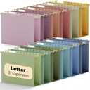 Plastic High Capacity Hanging File Folders,12 Pack Heavy Duty 3" Expanding Hang Accordian Folder Letter Size,Sturdy Filing Cabinet Folder with Tabs,Pastel Work Hanging Organizer for Bulky File
