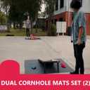 2 Cornhole Mats Prevent Cornhole Board from Slipping, Pitch Pad Keep Tossing Bags Clean and Secure Footing, Gray, 51inch x72 inch (2 Mats)