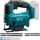 Cordless Jig Saw with Brushless Motor, 3 Adjustable Speed Settings, 45-90 Cutting Angle, Compatible with T-Shaped Blades, Includes Dust Blowing Feature (Tool Only)