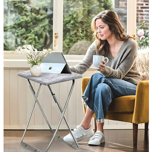  Folding Tray Table, Foldable Dinner Table for Eating with Required&Sturdy, Foldable Snack Tables with Sturdy MDF Top,Portable Laptop Stand,No Assembly ,27.3*19in (White Marble)