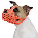 BRONZEDOG Pitbull Dog Muzzle Amstaff Waterproof Basket Adjustable Secure Mask for Large Dogs (Orange)