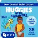 Huggies Little Swimmers Disposable Swim Diapers, Size 4 (24-34 lbs), 36 Ct (2 Packs of 18)