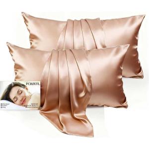 100% Mulberry Silk Pillow Cases 2 Pack for Hair & Skin, 6A Grade Hypoallergenic Pillowcases with Hidden Zipper, Anti-Aging Anti-Frizz, Machine Washable, Queen Sizes, Luxury Gift(Beige,Queen)