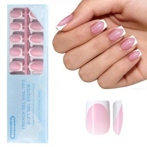2 x Dsixnails French Tip Press On Nails, 150Pcs Pink Short Square Gel Press on Nails, Glitter Base Pre-Lasting Acrylic Fake Nails, Soak Off Acrylic Full Cover Nails Extension for Women Girl 15Sizes
