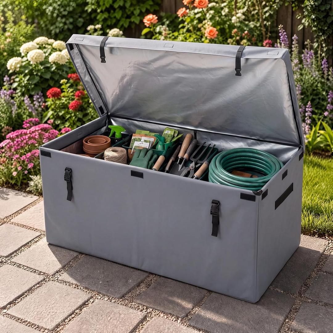 Gerrii 143 Gal Outdoor Storage Box Tarpaulin Waterproof Lockable Portable