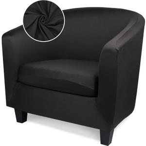 Barrel Chair Covers Slipcover, 2 Piece Black Arm Chair Cover with Chair Cushion Cover, Soft Stretch Club Chair Couch Slipcover with Arms Washable Furniture Protector for Living Room