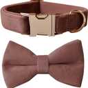 Love Dream Bowtie Dog Collar, Velvet Dog Collars with Detachable Bowtie Metal Buckle, Soft Comfortable Adjustable Bow Tie Collars for Small Medium Large Dogs (Medium, Dark Pink)