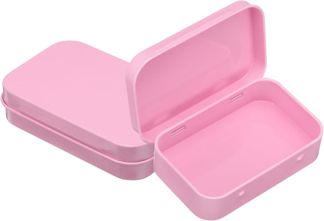 uxcell 2pcs Metal Tin Box, 3.7x2.4x0.8 Mini Portable Rectangular Empty Tinplate Small Storage Container Airtight Tins with Lids for Candy Favors Crafts Christmas Gifts, Pink