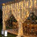 JMEXSUSS 600 LED Curtain Lights Outdoor, 9.5ft x 19.6ft Window Hanging Lights with Remote, Plug in, 8 Modes, Indoor String Lights for Bedroom, Wall, Xmas, Party, Backdrop, Wedding Decor, Warm White