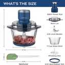La Reveuse Food Processor,Electric Food Chopper with 7-Cup (1.7L) Glass Bowl, 4 Bi-Level Blades for Chopping,Grinding,Mincing,Whisking,Meal Prep,300W,Blue