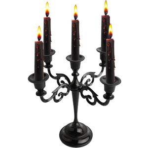 5 Arm Glossy Black Candelabra Taper Candle Holders Halloween Decorations Indoor Kitchen Décor Table Candles Candlestick Candelabra Centerpiece Gothic Home Decor Wedding 10 Inch Tall Metal Candelabra